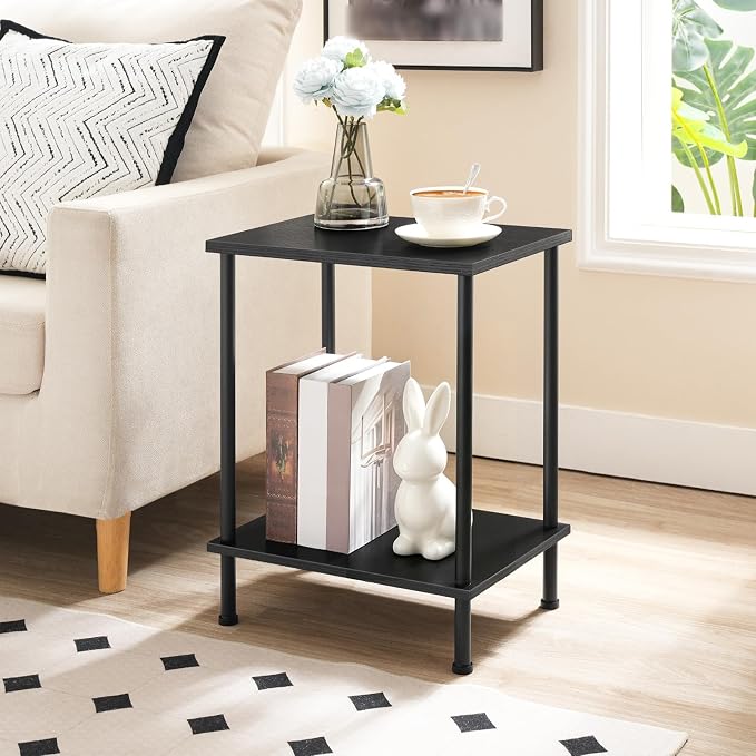 HOOBRO End Table Set of 2, Small Side Table, Nightstand with 2-Layer Storage Shelves, Sofa Table for Small Spaces, Living Room, Bedroom, Stable Frame, Easy Assembly, Black BB09BZP201