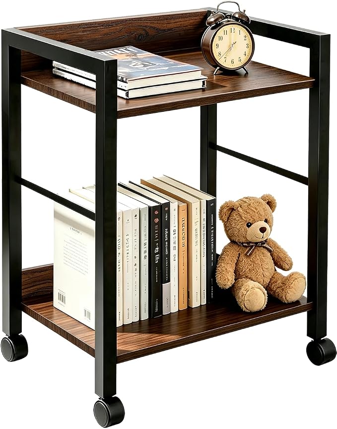 Small Rolling Printer Stand, 2-Tier Mobile Cart with Shelf for Home Office | Roll it beside your desk for printers, beside your sofa for coffee, or beside your bed for books. One cart, every room.