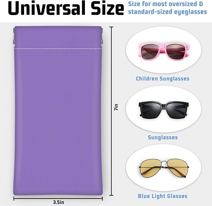 Soft Sunglasses Eyeglass Glasses Case,7x3.5inch Portable PU Leather Squeeze Top Holder Bag Pouch for Women Men