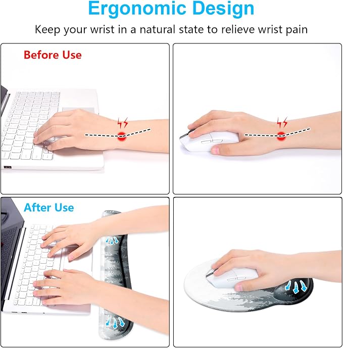 Dapesuom Keyboard Wrist Rest and Mouse Pad with Wrist Support, Cute Memory Foam Cushion for Keyboard and Mouse Set, Ergonomic Desktop Pad Rests with Non Slip Base for Easy Typing & Pain Relief, Forest
