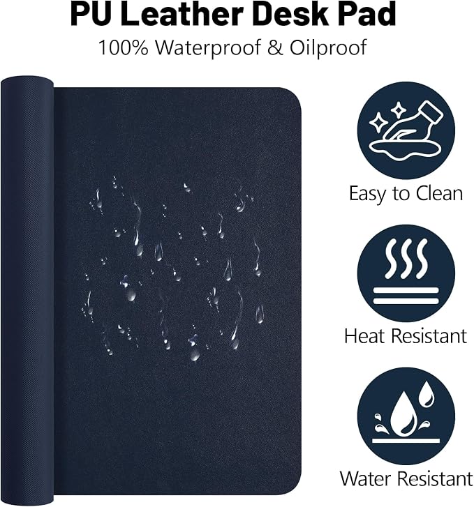 Leather Desk Pad Mat, Navy Blue Desk Mat, 23.6" x 13.7" | Non-slip and Waterproof Computer Mat, Desk Protector for Office/Home, Desk Accessories