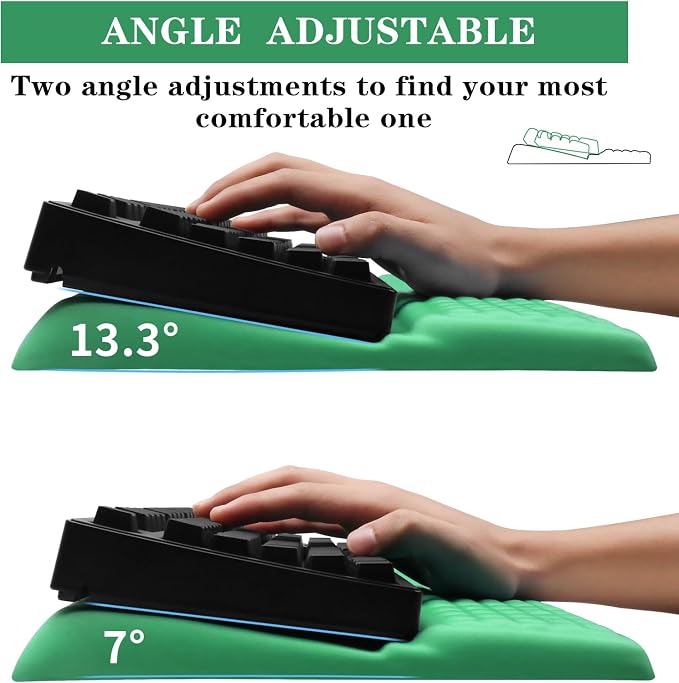Computer Keyboard Stand with Wrist Rest Support Pad, Green | Ergonomic Comfy Tilted Keyboard Stand Riser Holder Pad for Pain Relief, Soft Memory Foam Desk Cushion for Office Home