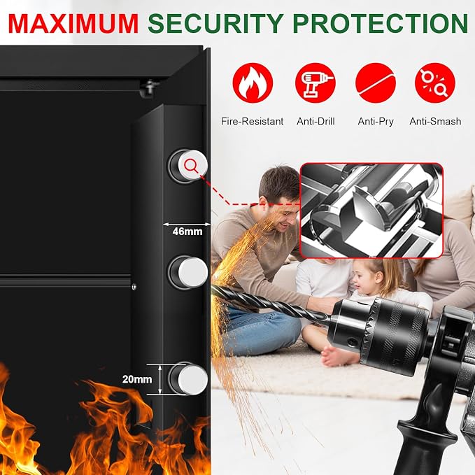 3.3 Cuft Large Home Safes Water and Fireproof with Digital Keypad & Key Lock, Security Safes for Home with DIY Removable Shelf, Anti-Pry Safe Box for Money Documents Jewelry, 19.69"H x13.78"W x 12.2"D