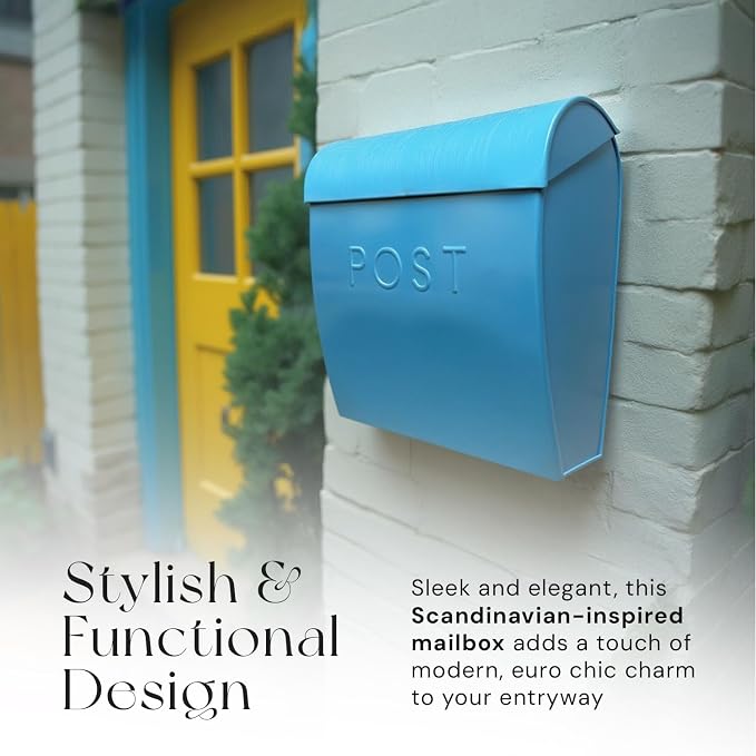 NACH Wall Mount Mailboxes for Outside, 12.75 x 10.75 x 5 inches, Blue Mailboxes for Outside Wall Mount, Waterproof - The Sylvia Mailbox