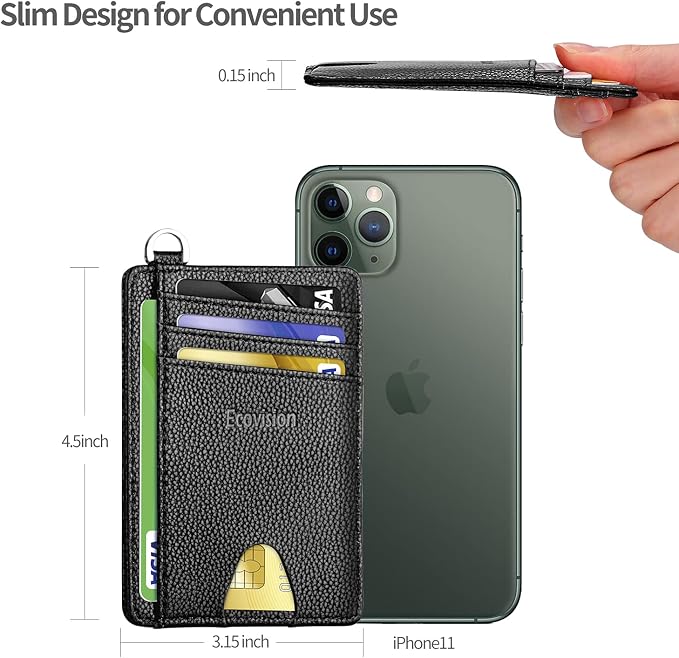 Slim Minimalist Front Pocket Wallet, RFID Blocking Credit Card Holder Wallet with Detachable D-Shackle for Men Women