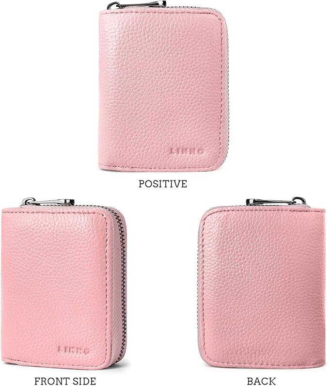 Linno RFID 20 Slots Credit Card Holder Genuine Leather Small Wallet for Women or Men with Zipper