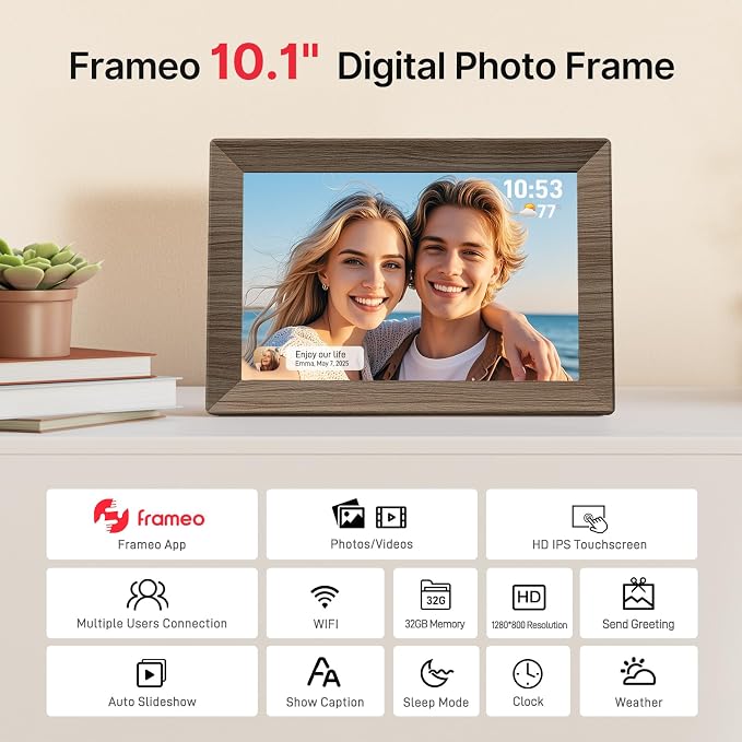 Frameo 10.1" Digital Picture Frame, Smart WiFi Digital Photo Frame with 1280x800 HD IPS Touch Screen 32GB Memory Auto-Rotate Wall Mounted, Share Photos/Videos from Phone Anywhere