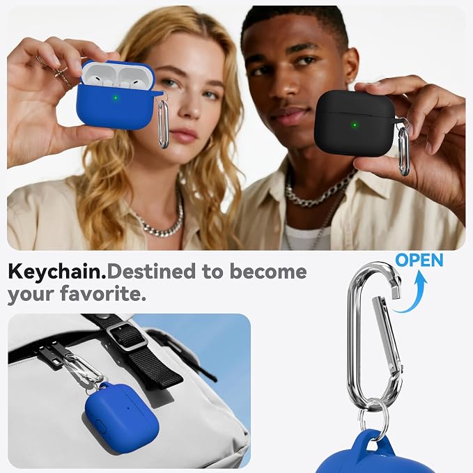 Ljusmicker for AirPods Pro 3 Case 2025 with Cleaner Kit,Blue | Soft Silicone Protective Cover for Apple AirPod Pro 3rd Generation Case with Keychain for Women Men,Shockproof