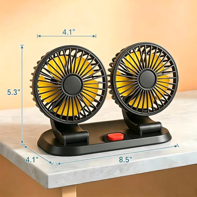 Dual Head 12V Car Fan for SUV Truck RV with No AC,Adjustable Car Cool Fan, Dual Head Design, 2-speed Adjustable, 360° Rotating Portable Car Fan,Powered by Cigarette Lighter
