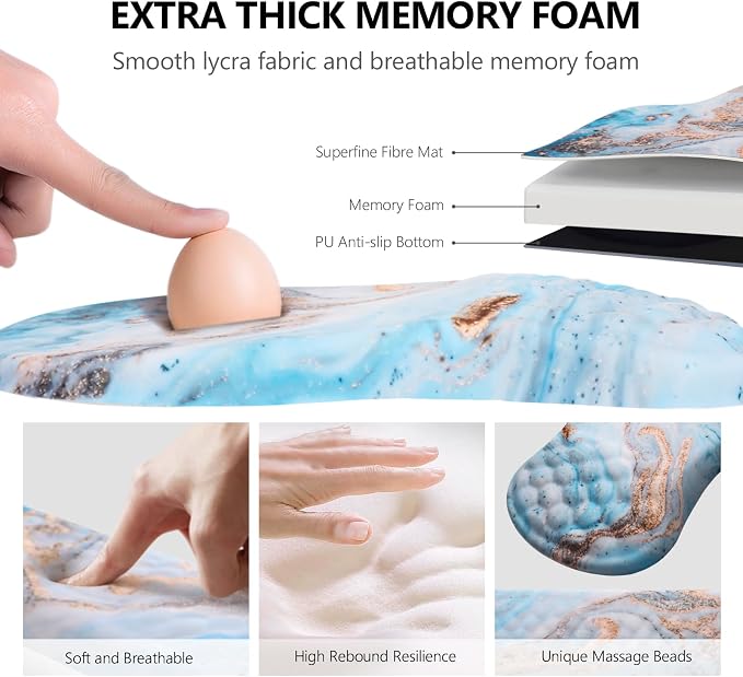 Ergonomic Mouse Pad with Wrist Support and Keyboard Wrist Rest Set | Memory Foam Wrist Cushion, Non-Slip PU Base, Massage Design, Relieves Wrist Pressure for Work, Gaming & Office Use