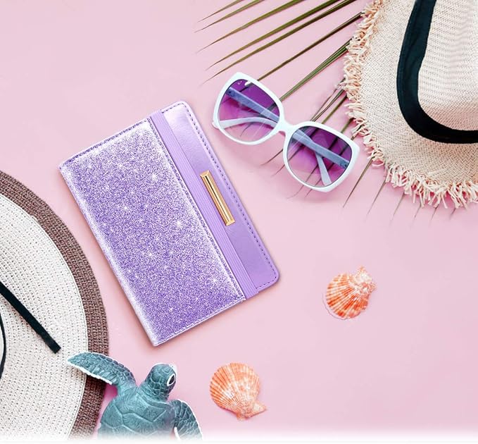 Coco Rossi Passport Holder for Travel Women Slim RFID Passport Cover Wallet | Travel Essentials, Passport Book Holders, Passport Wallet Cover Case, PU Leather, Cute, Thin, Spliced Design, Glitter Purple