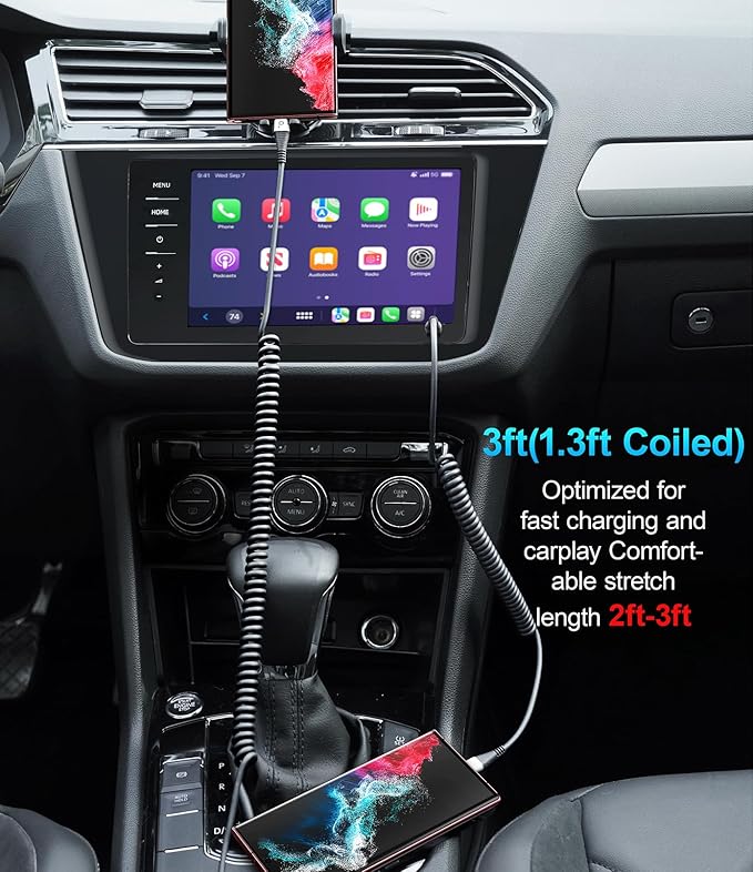 USB C Cable 3A Fast Charging 5FT Coiled USBC to USBC Charger Cable for Car, Short USB Type C Cord for iPhone 17/16/15/Pro/Plus/Pro Max/Samsung Galaxy S23, Compatible All Type C Devices-2Pack