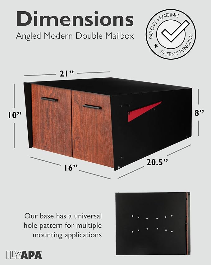 Ilyapa Black Double Mailbox, Post Mount Mailboxes for Outside- Two Sided Mail Box for 2 Houses with Standard Single Mounting, Door Numbering Kit, Outdoor All Weather with Magnetic Doors