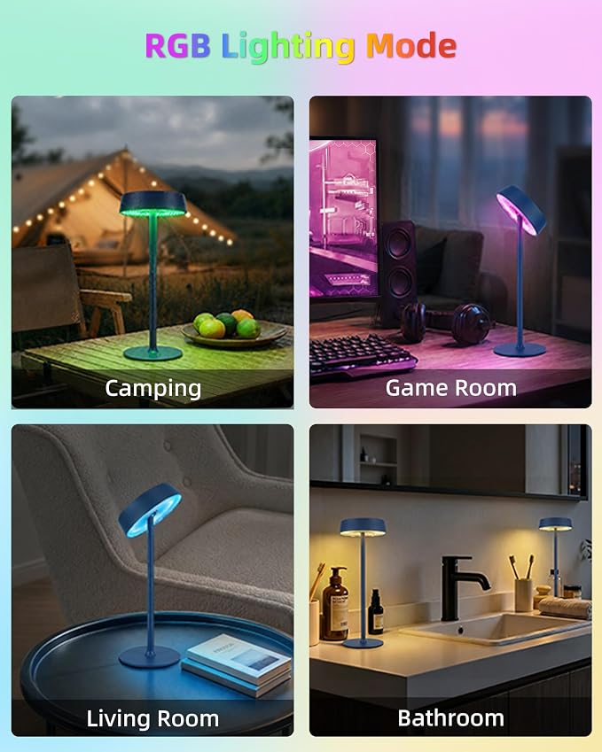 EZVALO Cordless Lamp, Rechargeable Table Lamp, Battery Operated | Portable Outdoor Waterproof, 3 Color Temps RGB, Dimmable Touch Control, LED Memory Function, Restaurant Dining Patio Blue2Pcs