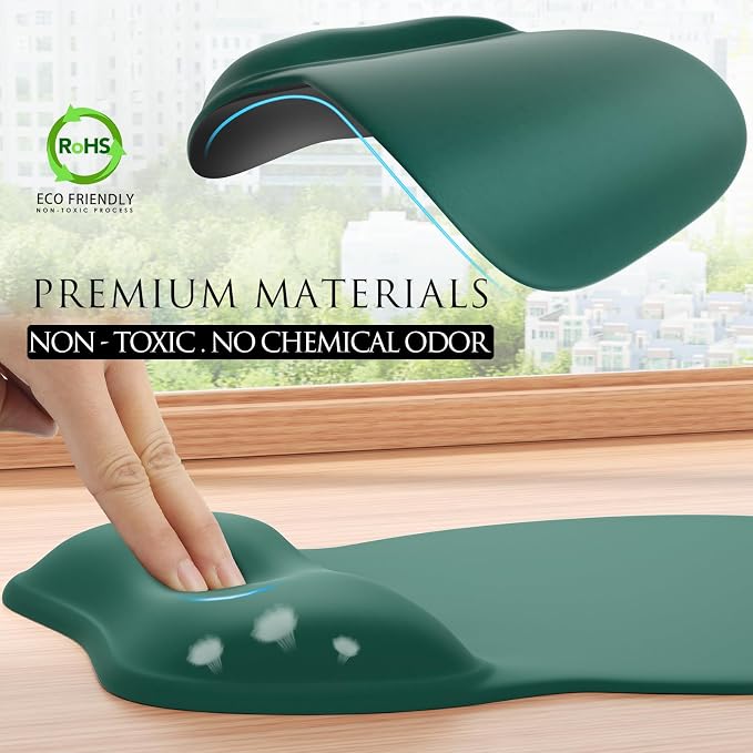 MROCO Ergonomic Mouse Pad with Gel Wrist Rest, 9.4 x 8.1 in, Forest Green | Ergonomic Shape Design, Multiple Pattern Options, Gel Wrist Comfort, Smooth Lycra Surface, Non-Slip PU Base