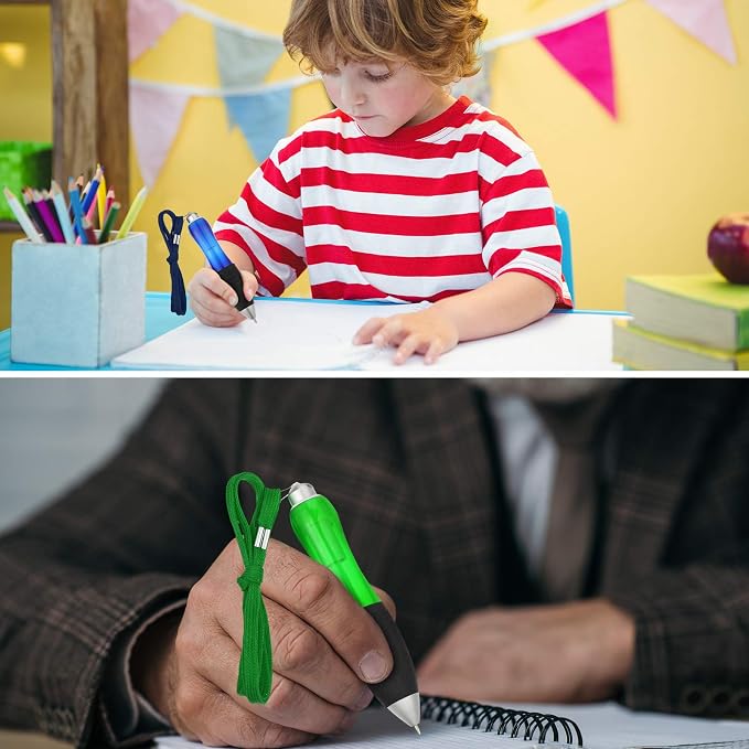 Tenare 5 Big Fat Pens with 10 Blue Extra Refills Thick Pen for Arthritis Hands Wide Grip Ballpoint with Rope Handwriting Aids for Tremor, Parkinson, Elderly(Yellow, Blue, Red, Green, Black)