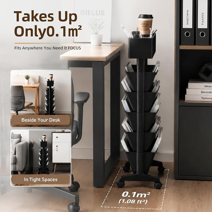 5 Tier Rolling Book Cart Multi-Functional Movable Storage Bookshelves | rolling bookshelf,Movable Storage Bookshelves with Lockable Wheels for Study Office Library Classroom,