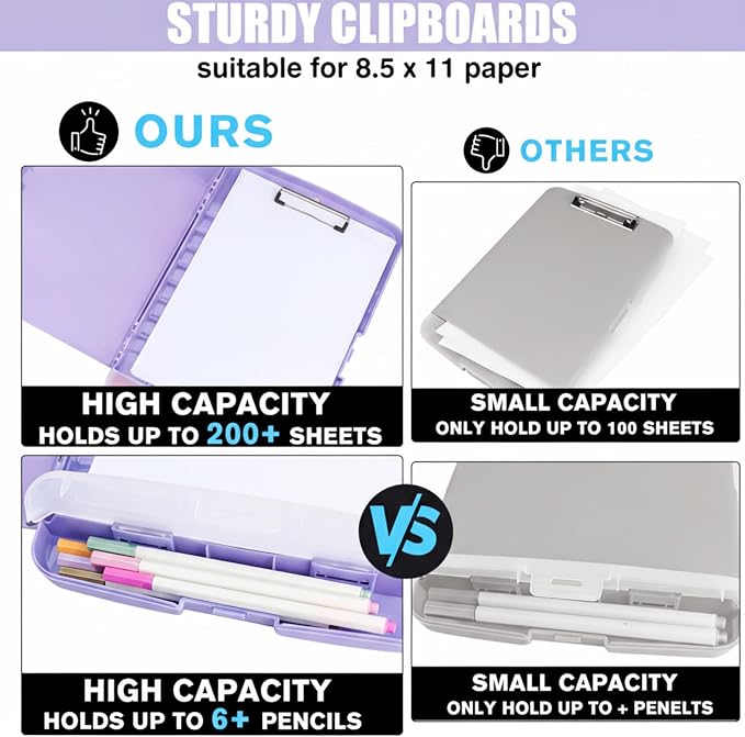 Clipboard with Storage Heavy Duty,Clip Boards 8.5x11 with Pen Holder,High Capacity Nursing Clipboard Case,Side Opening,A4 Letter Size for Office,School and Home,Light Purple Lavender