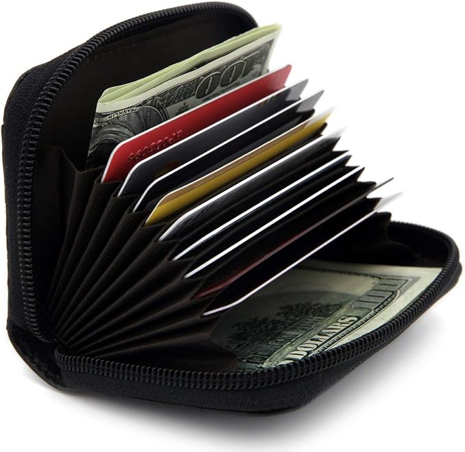 RFID Blocking Genuine Leather Credit Card Case Holder Security Travel Wallet - Black