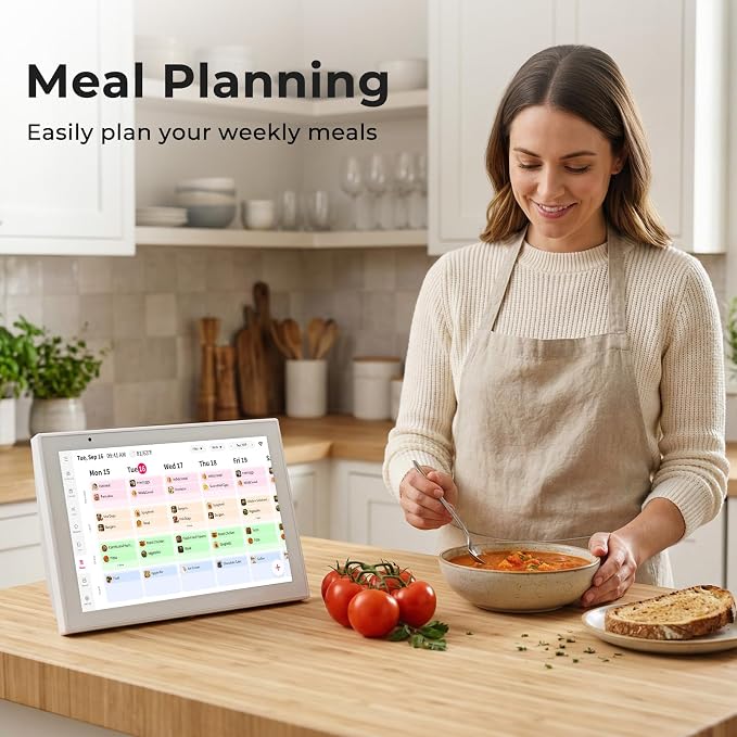 10.1-Inch Digital Calendar, Electronic Touchscreen Family Planner, White | Chore Chart, Shared Family Schedules, Meal Planner, Reward System, Reminders, Digital Photo Frame, Full HD IPS, 32GB