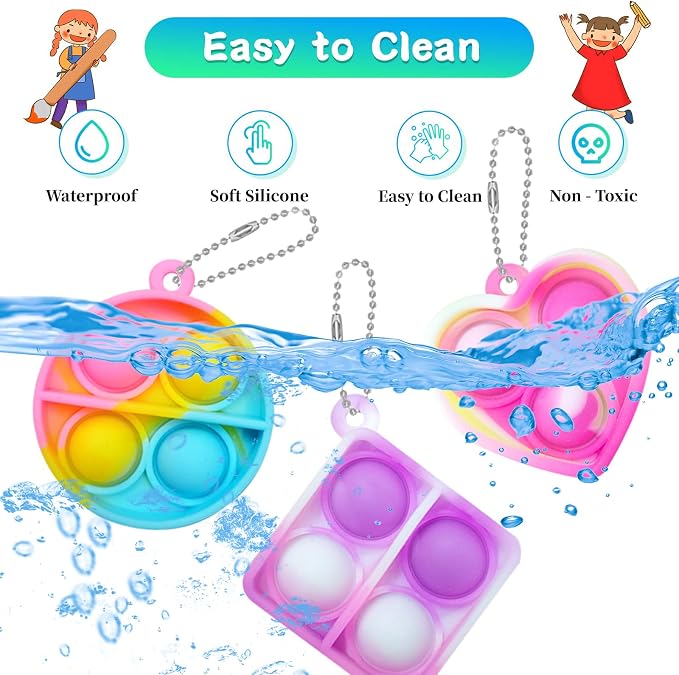 ONKULL Pop Fidget Keychain 60 Pack ,Mini Fidget Toys Bulk ,Sensory Toys for Kids ,Party Favors for Kids 4-8,8-12 Year ,Back to School Gifts for Classroom ,Birthday Goodie Bags Stuffers