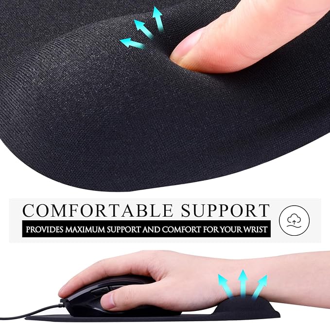 JIKIOU Ergonomic Mouse Pad with Gel Wrist Rest 2 Pack, Portable Small Black | Upgraded-Prevent Gel Leakage, Ergonomic Design for Pain Relief, Cooling Gel filled, Smooth Lycra Surface, Non-Slip PU Base
