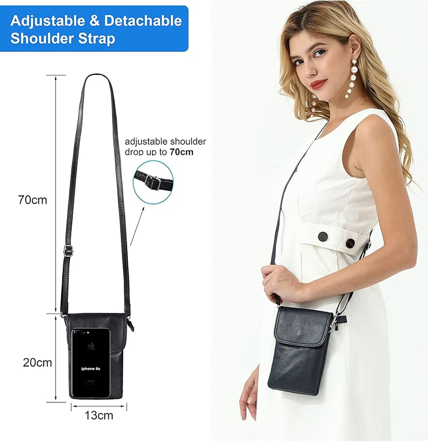 befen Genuine Leather Small Crossbody Bags for Women Cell Phone Travel Bag | Soft Real Leather, Adjustable Shoulder Strap, Card Slots, Compact Size, Daily Travel Shopping Outing Use, Phone Purse