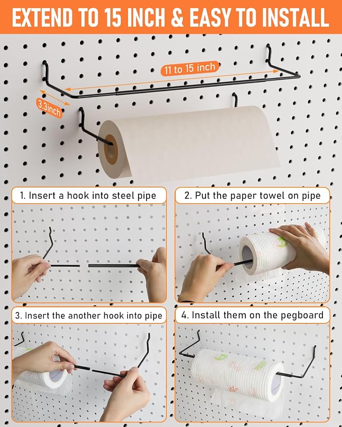 INCLY 276PCS Pegboard Accessories Organizer Kit for 1/4 Inch Pegboard | Extra Thick, Heavy Duty, Pegboard Hooks with Bins & Paper Towel Holder, Peg Board Hooks, For Garage Wall Hanging Tools