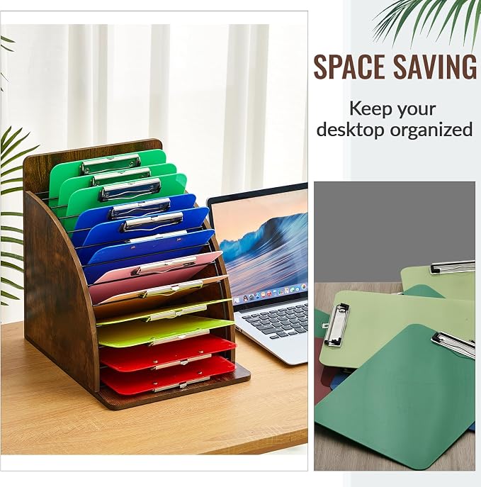 Wonderjune 1 Pack Clipboard Holder Wooden Metal Clipboards Storage Rack with Raised Side Panel, Back to School Supply for Classroom Office School Teacher, Clip Boards Not Included(Black Vintage)