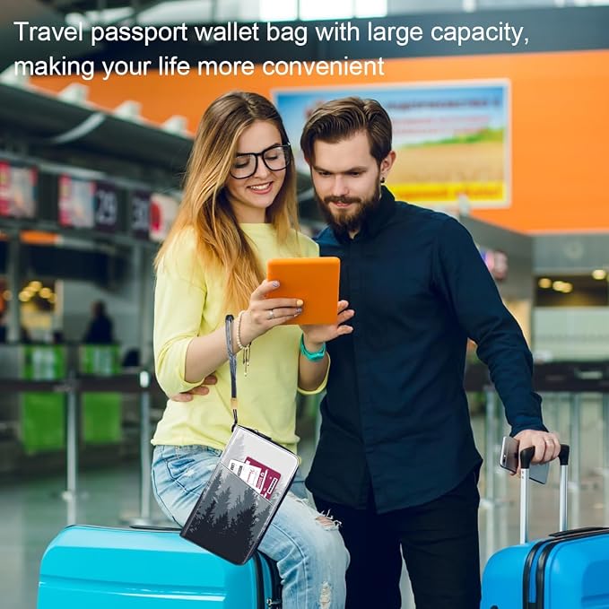 Family Passport Holder Wallet RFID Blocking Document Organizer | PU Leather Mulit-purpose Travel Wallet Credit Cards Case for Women Men, Forest