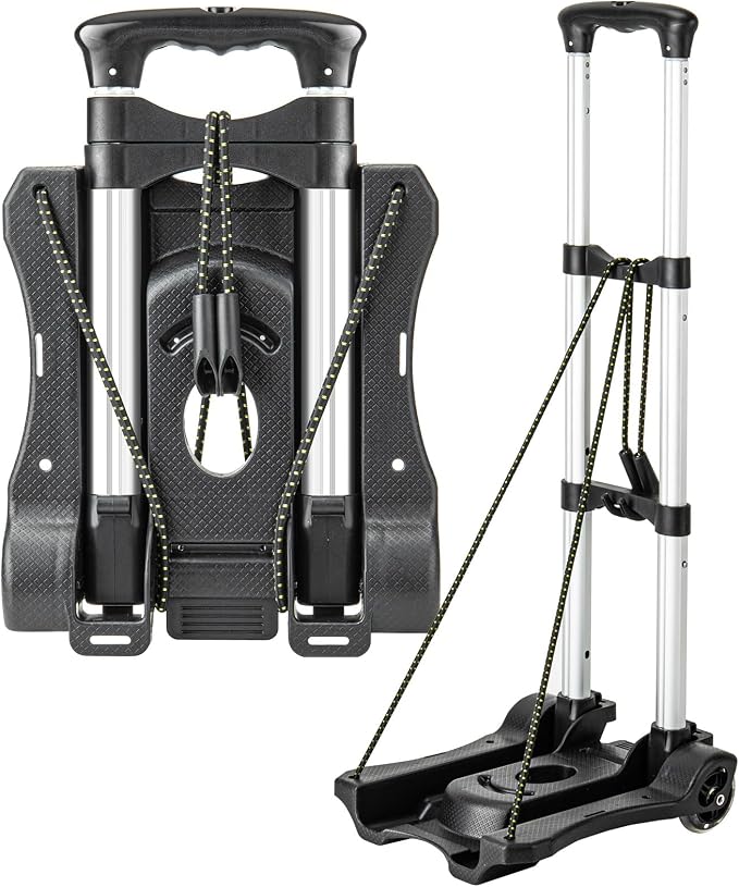 Vsaikeo Small Folding Hand Truck Dolly with 2 Wheels, Foldable Luggage Cart | Lightweight Aluminum Collapsible Cart Portable Dolly for Airport Travel Moving Use