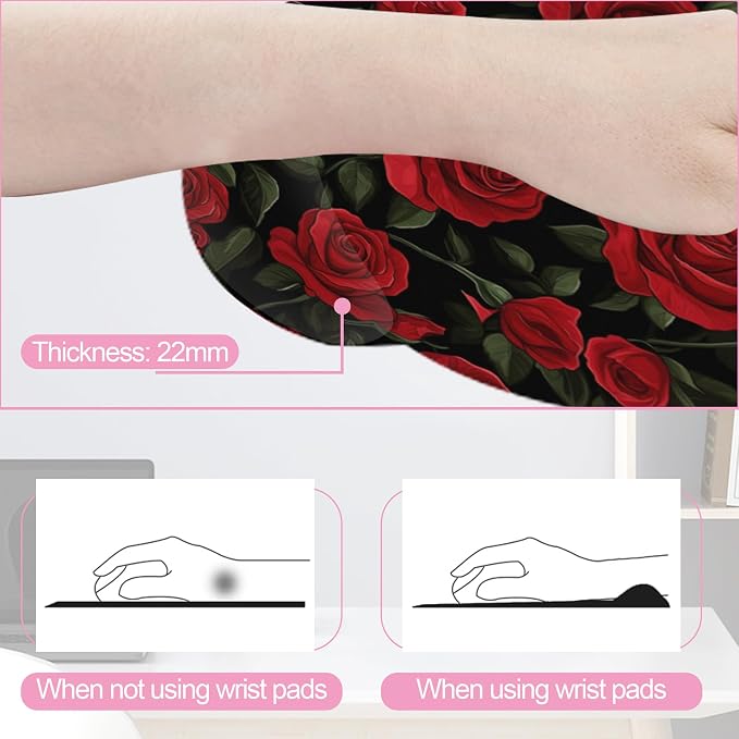 Vintage Red Rose Ergonomic Wrist Support Keyboard Mouse Wrist Rest Set, Computer Office Comfortable Wrist Rest for Mouse Easy Typing