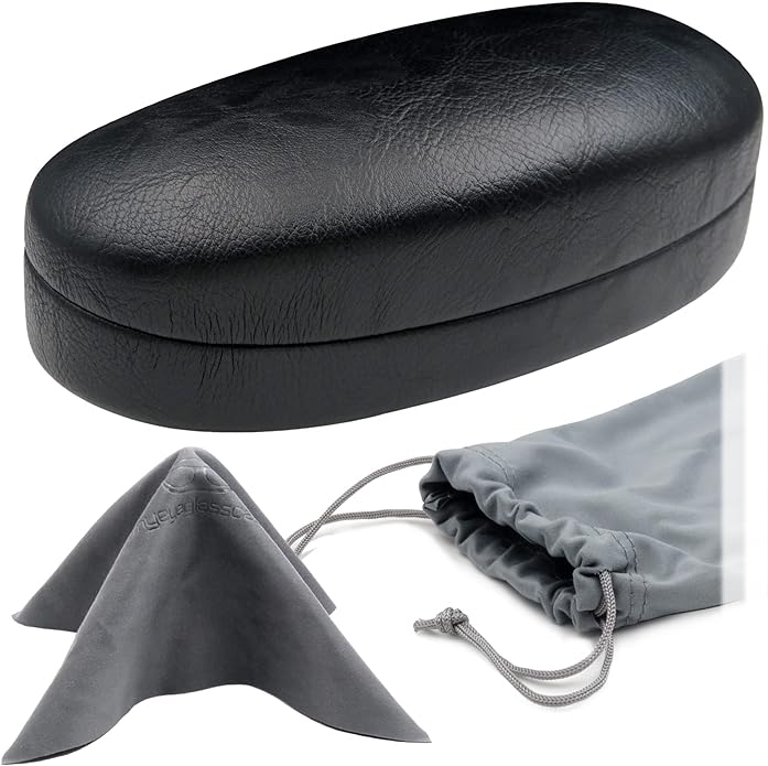 MyEyeglassCase - Large Sunglasses Case - Glasses Holder with Pouch & Cloth - Eyeglass Hard shell Medium - Extra Large frames