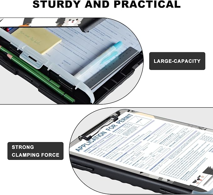 Clipboard with Storage,Storage Clipboard with Pen Holder,Heavy Duty Plastic Storage Clipboard with Low Profile Clip,Teacher Must Haves,Clipboard Folder,Office Supplies,Cute Dog -1365