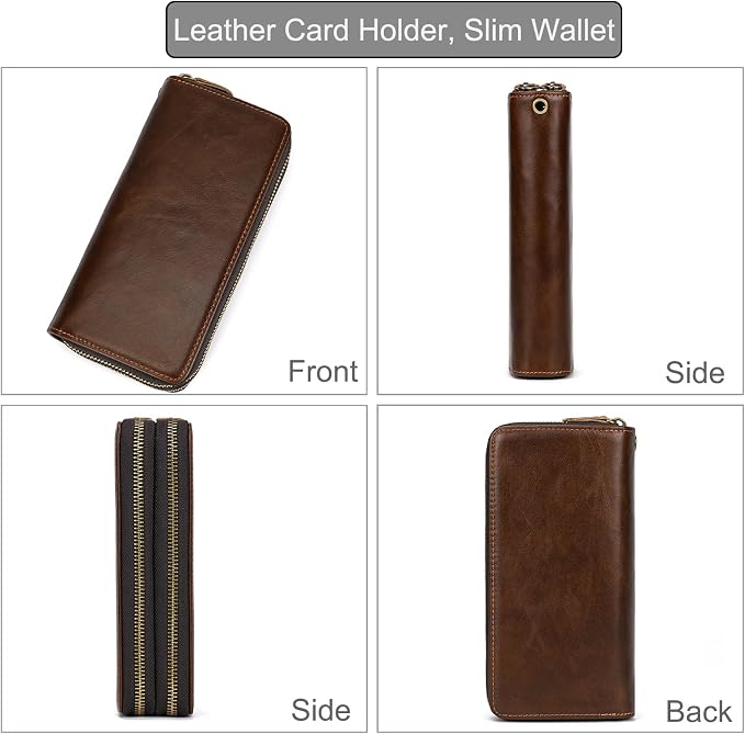 Genuine Leather Long Wallet for Men, Large Capacity Purse Clutch Bag Handbag Checkbook Cash Credit Cards Phone Holder | Large Capacity