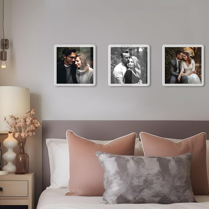 Bluesun 8×8 Picture Frame White, Vertical & Horizontal Wall & Tabletop | 8×8 White Photo Frame with Tempered Glass & Rounded Corners, Hanging for Home & Family, Living Room Bedroom Hallway Office