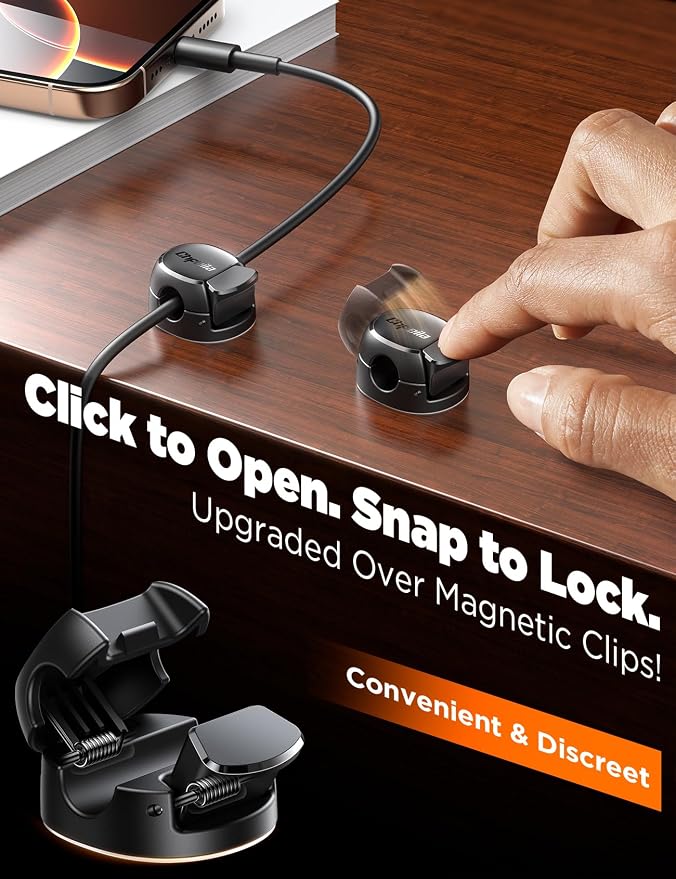 8-Pack Cable Clips, Dorm Room Essentials, Quick-Lock Cord Organizer, Cord Holder for Nightstand, Home Office Desk Accessories for Men Women, College Dorm Decor, Cubicle Accessories, School Supplies