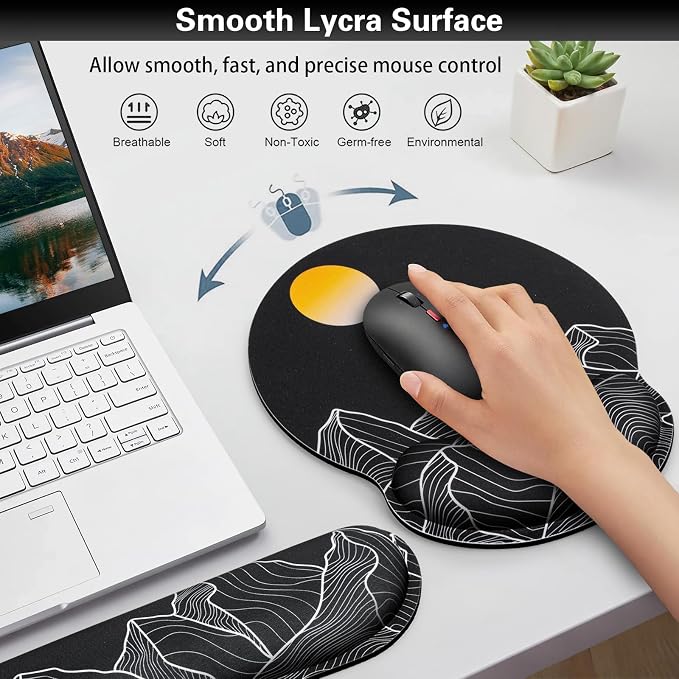 Mouse Pad Black, Ergonomic Keyboard Wrist Rest, Mouse Pad with Wrist Rest | Gaming Mousepad with Wrist Support, Memory Foam Wrist Rest Set for Computer Keyboard, Office Desk Accessories