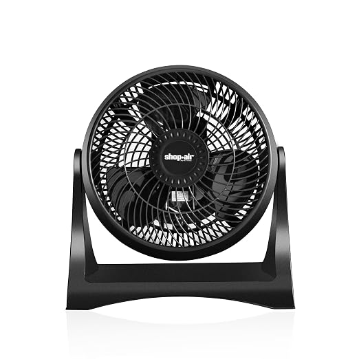 Shop-Air 8" Wall-Mounted Desk Fan, TurboForce Air Circulator Fan, High-Velocity Cooling Table Fan, 3 Speeds, Quiet Operation, 120° Adjustable Tilt, Home & Office