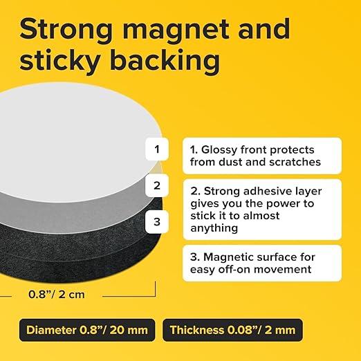 Sticky Flexible Adhesive Magnets for Crafts, 0.8"x0.08" (20x2mm), 80 pcs | Flexible Sticky Magnetic Dots for Office & School Supplies, Whiteboard, Crafts, Fridge, School Projects & Classroom Decor