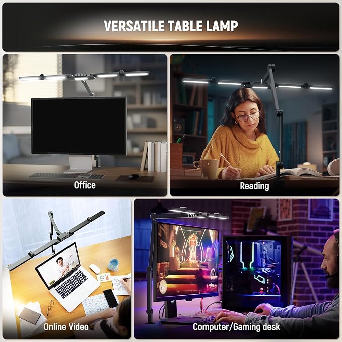 NEEWER Basics 32.5" Clip On Desktop LED Light for Home Office, 23W LED Dimmable Architect Lamp with Table Desk Clamp, 5 Light Bars, Computer Drafting Video Conference Atmosphere Lighting, DL01