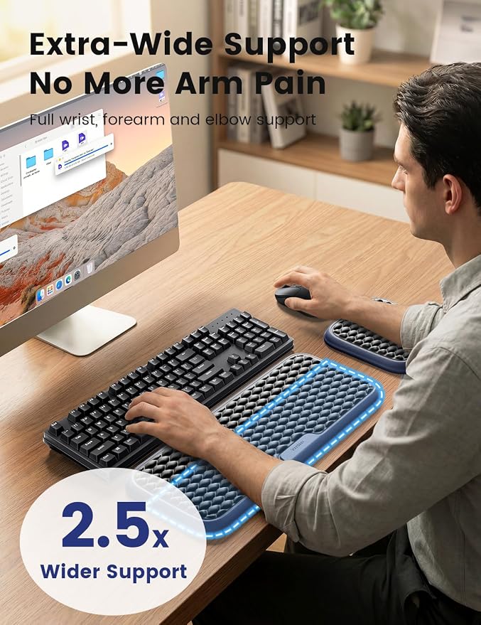 Vaydeer Extra Large Wide Wrist Rest Set for Keyboard and Mouse, Computer Ergonomic Wrist Support, Armrest Elbow Pad Mouse Rest, Typing Pain Relief Soft Memory Foam Desk Cushion for Office Work Gaming