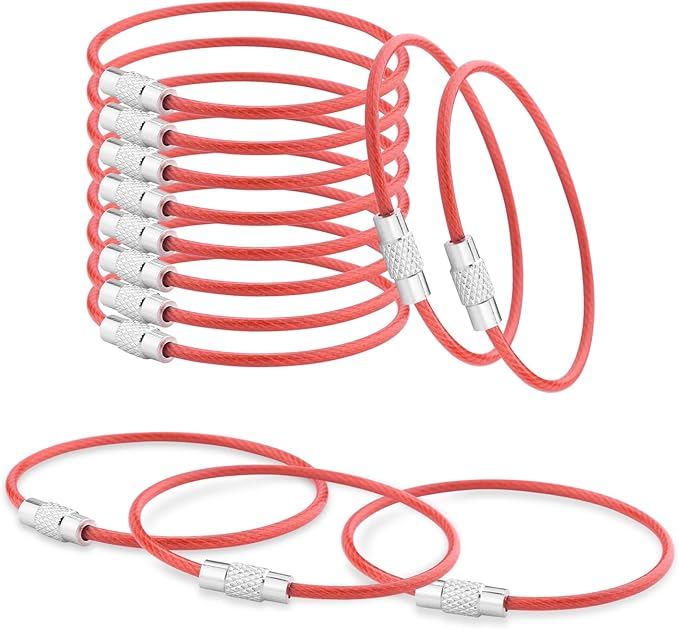 CooBigo 25 Pack Stainless Steel Loops 2mm Coated Wire Keychain Cable Large Key Rings 6 inch Key Chain for Women, Luggage Tags, Key Tags, Keyrings, Kitchen Utensils, Duster - Red