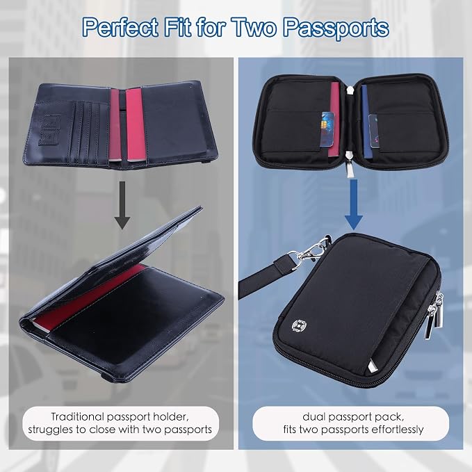 WALNEW Passport Holder for Travel, RFID Blocking Travel Walle Essentials | Travel Document Holder, Passports Wallet Pouch with Card Slots Zipper Pocket for Women Men