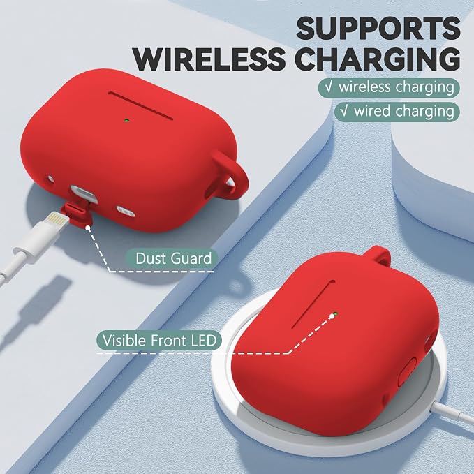Ljusmicker for AirPods Pro 3 Case 2025 with Cleaner Kit,Magnetic Red | Soft Silicone Protective Cover for Apple AirPod Pro 3rd Generation Case with Keychain for Women Men,Shockproof,Magnetic