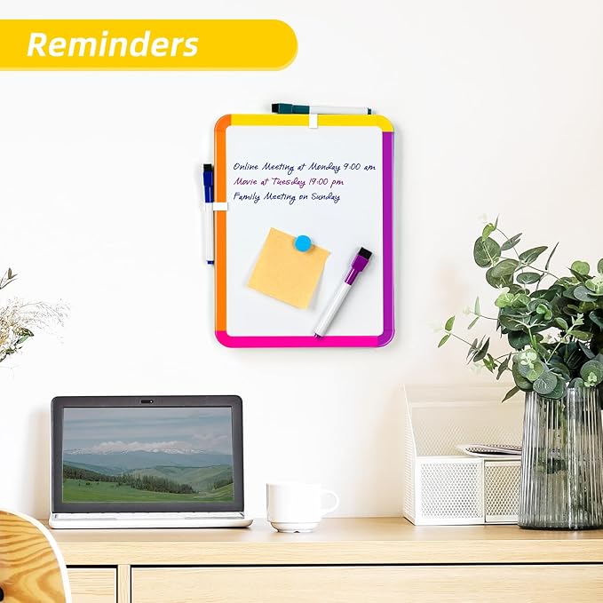 VUSIGN Magnetic Dry Erase Board, 8.5 x 11 Inches White Board, Colorful 2 | Includes 4 Dry Erase Markers, Small Mini White Board for Students Fridge Wall Locker
