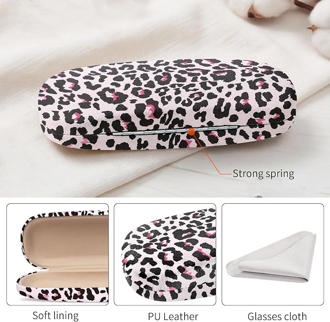 Glasses Case Hard Shell, Leather Protective Case for Sunglasses with Cleaning Cloth, Cute Eyeglass Cases for Women