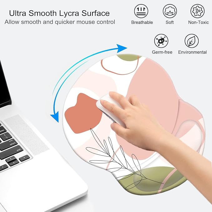 Mouse Pad with Wrist Support, Non Slip Mousepad Wrist Rest for Office, Computer, Laptop & Mac-Comfortable & Lightweight Ergonomic Support Mouse Mat(DL-Pink Art)