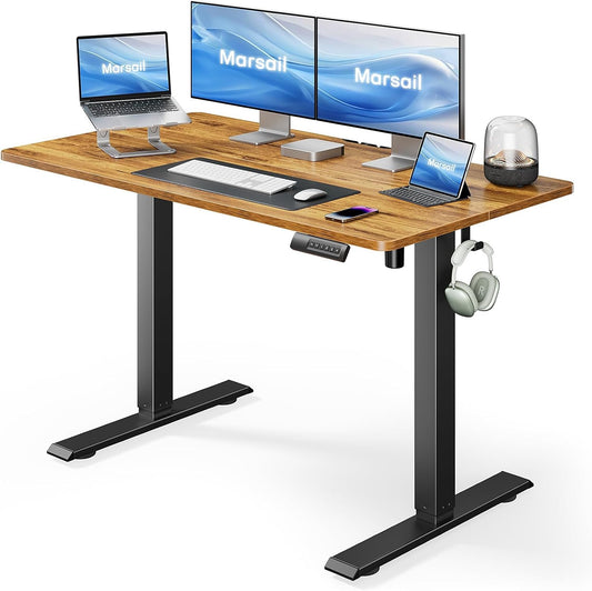 Marsail Standing Desk Adjustable Height Stand up Home Office Desk,‎ 48x24 Inch Electric Standing Computer Desk, with 4 Memory Presets, Headphone Hook,Cable Organizer, Rustic Brown