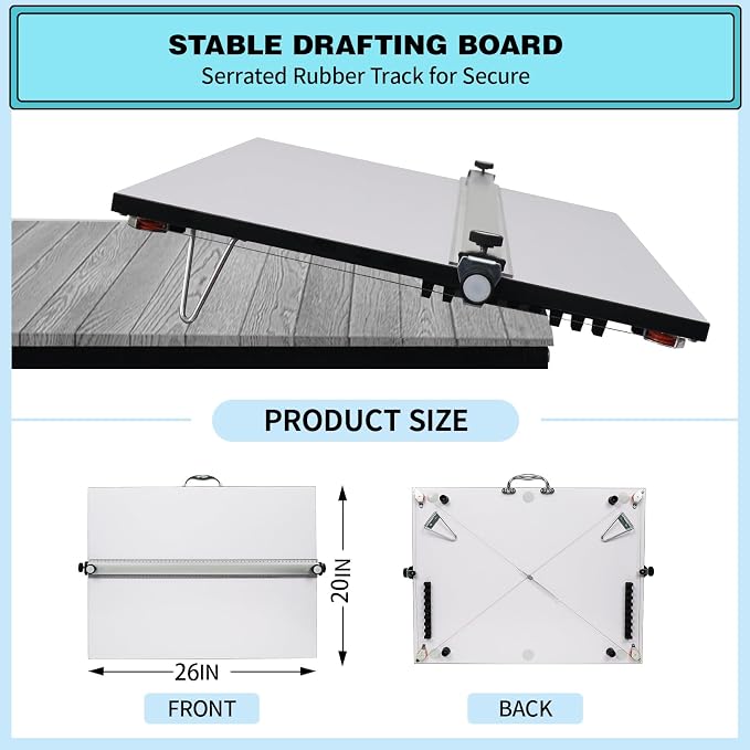 Portable Drafting Board, 20"X26" Professional Architecture Drafting Board, Tabletop Drawing Board with Ruler & Parallel Bar, Drafting Tools for Architects, Artists, Engineers, and Designers